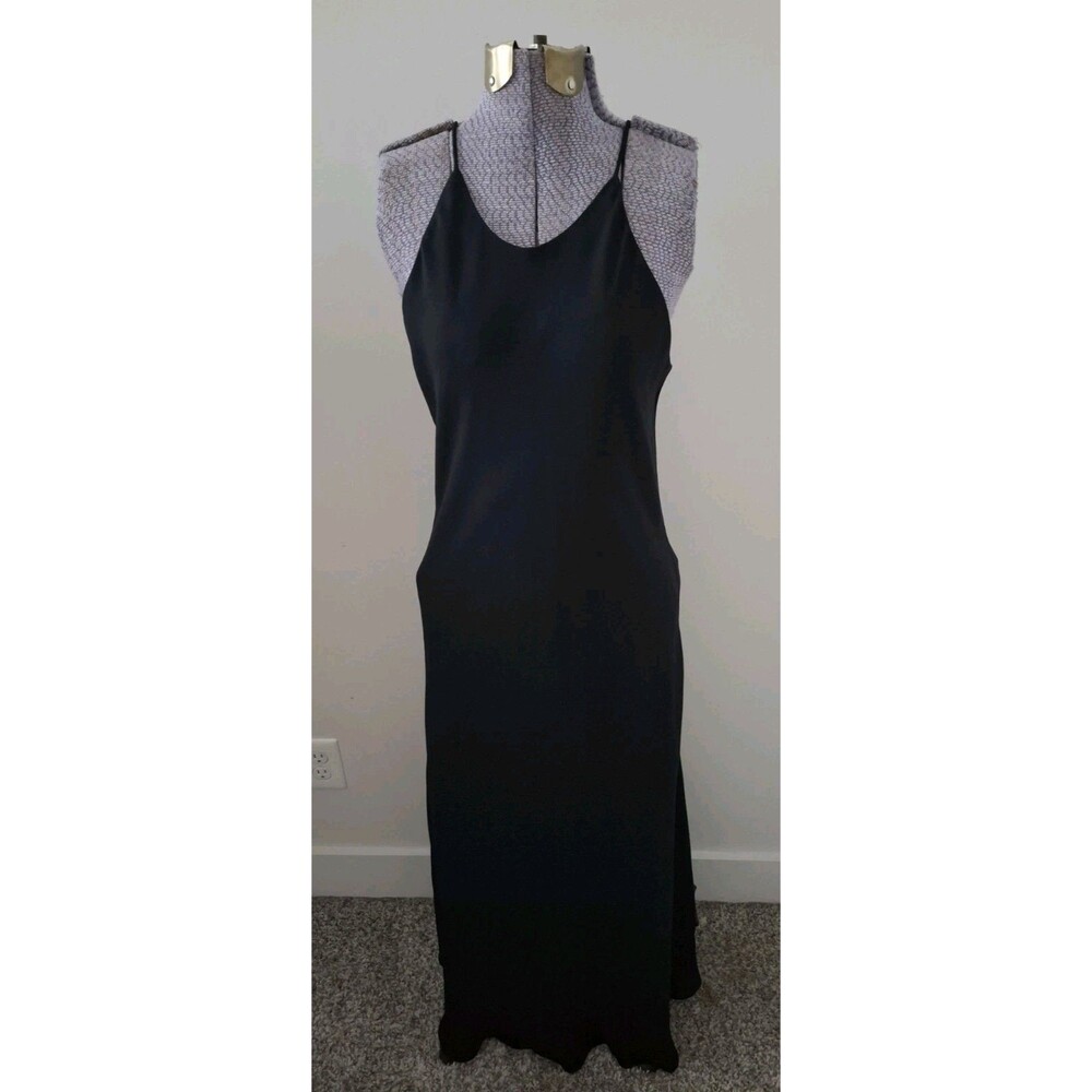 Vtg Hampton Nites Black Maxi Dress Evening Gown Halter Spaghetti Strap Womens 6